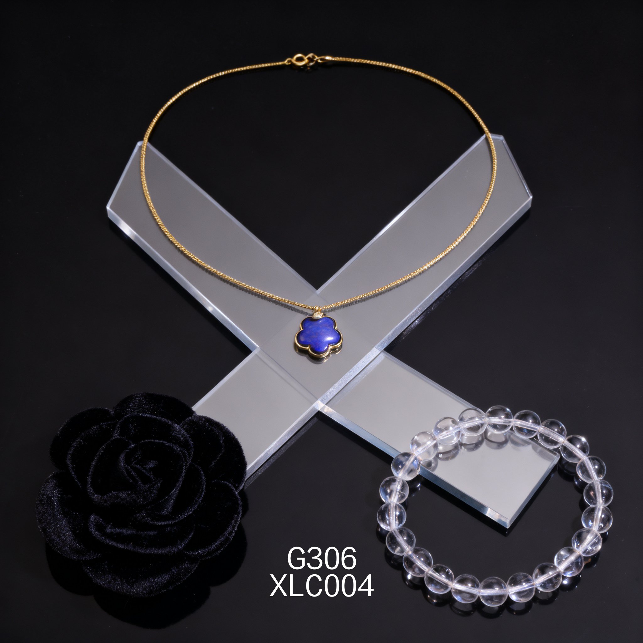 电镀黄金 12.5mm 梅花锆石青金项链