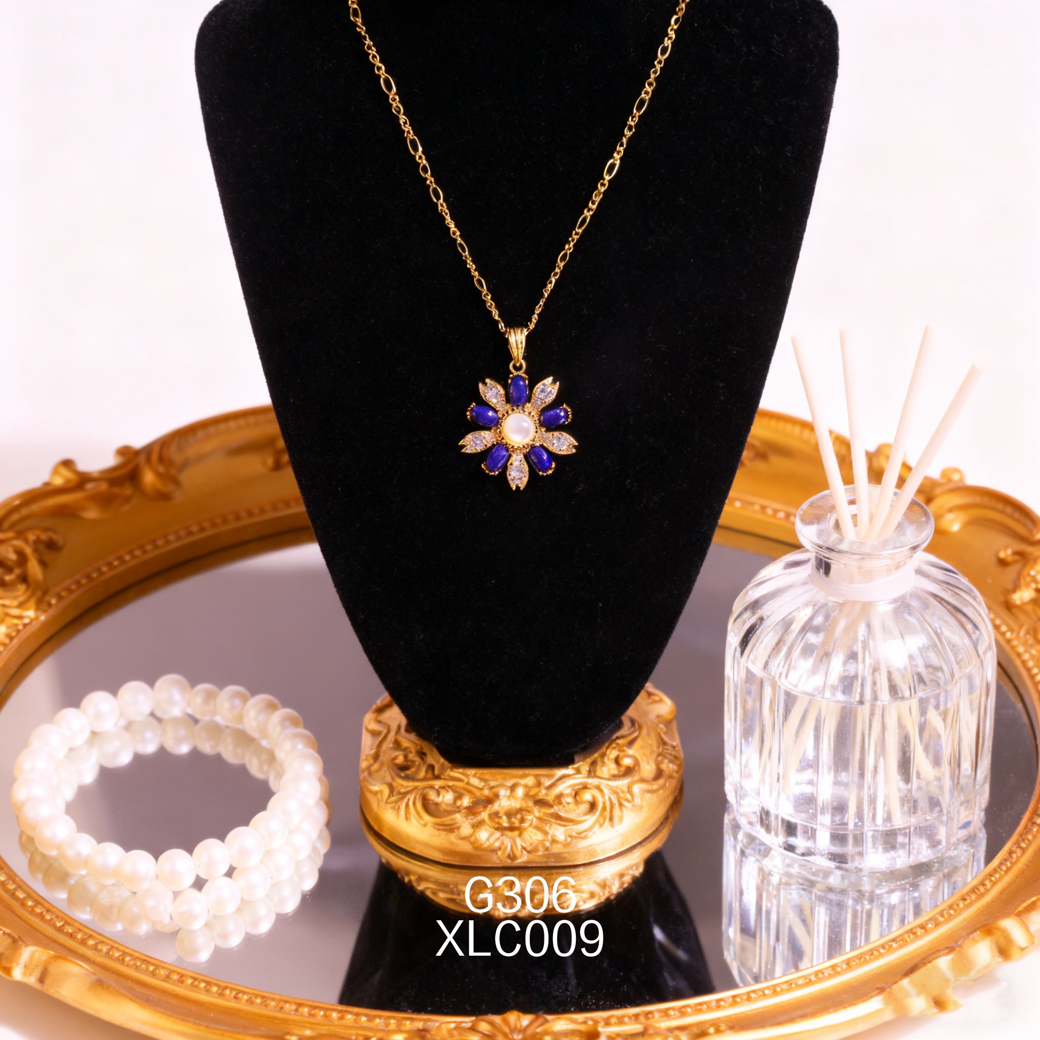 电镀黄金 4 x 6mm 青金 6mm 白贝项链