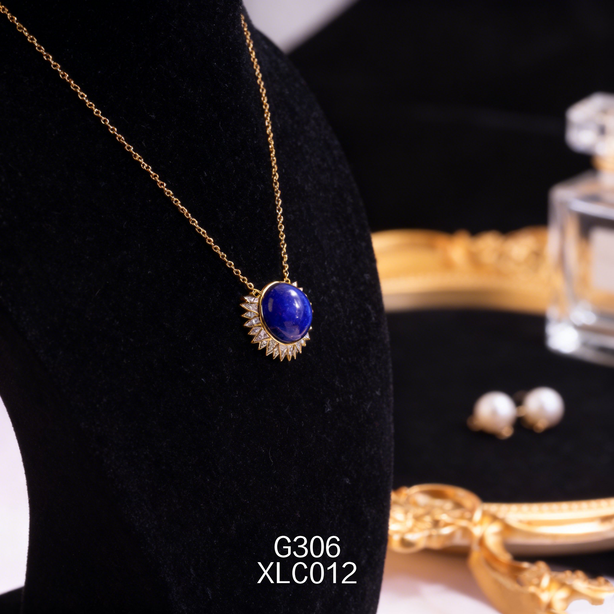 电镀黄金12.6 x 5mm 锆石青金项链