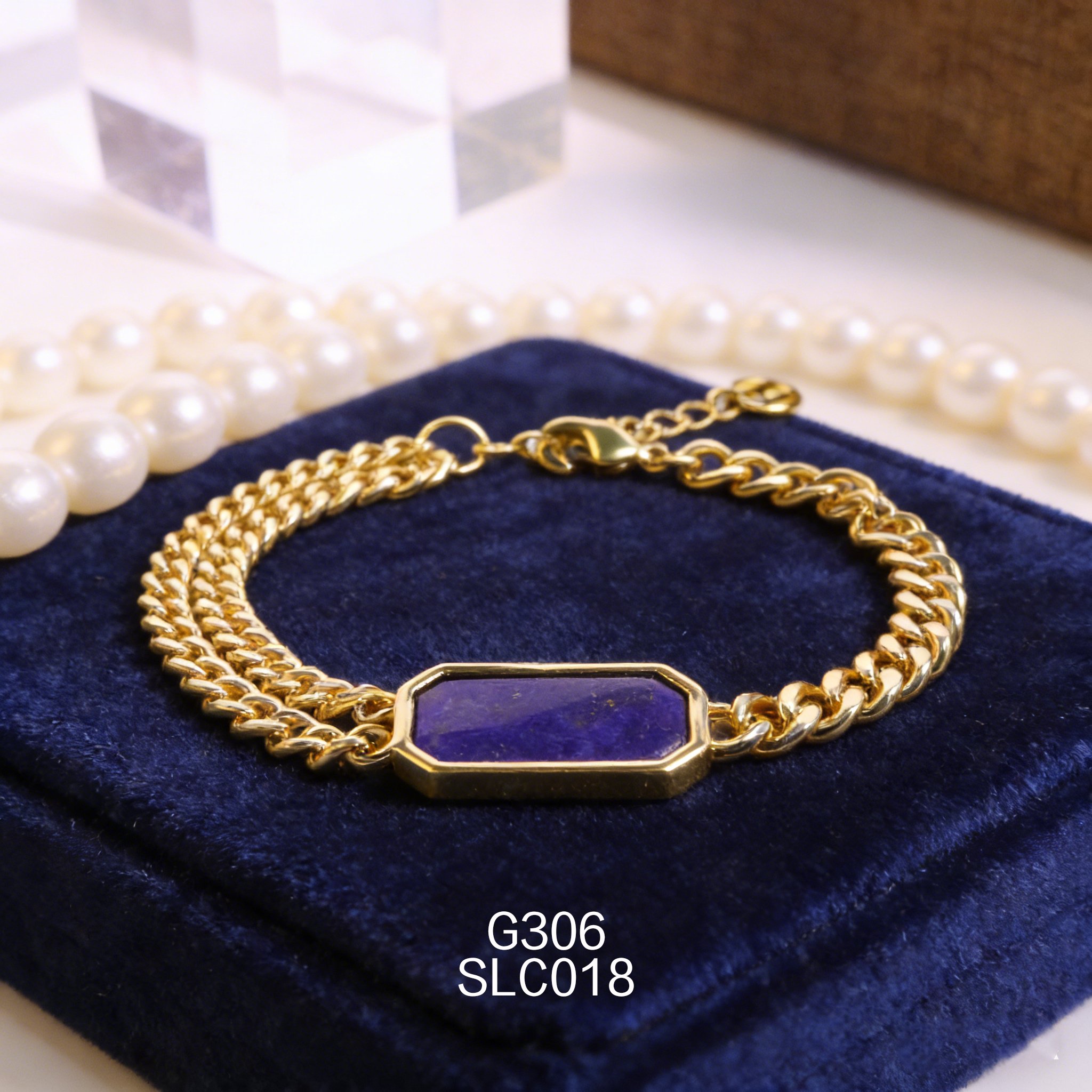 电镀黄金长方形青金石手链