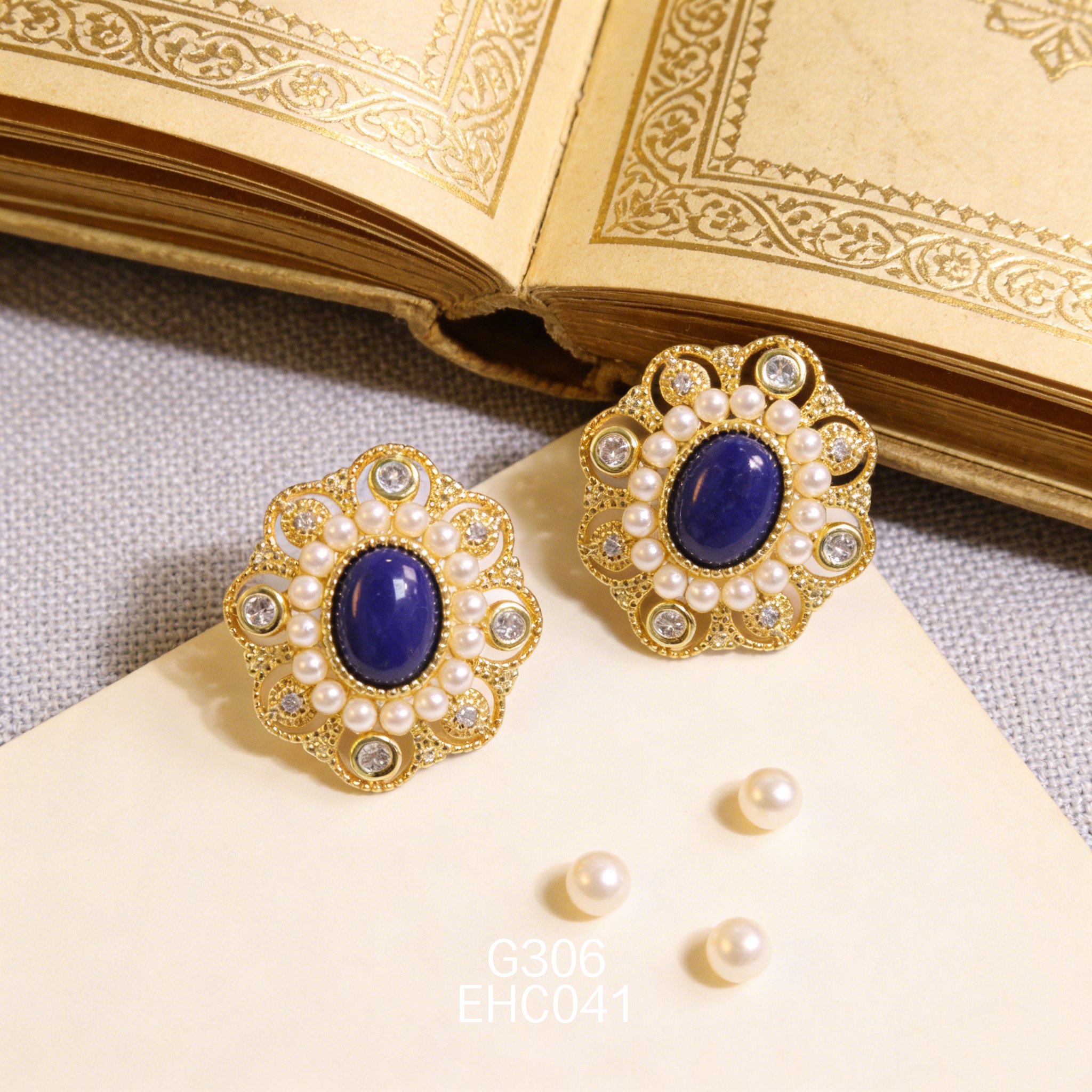 电镀黄金青金耳环