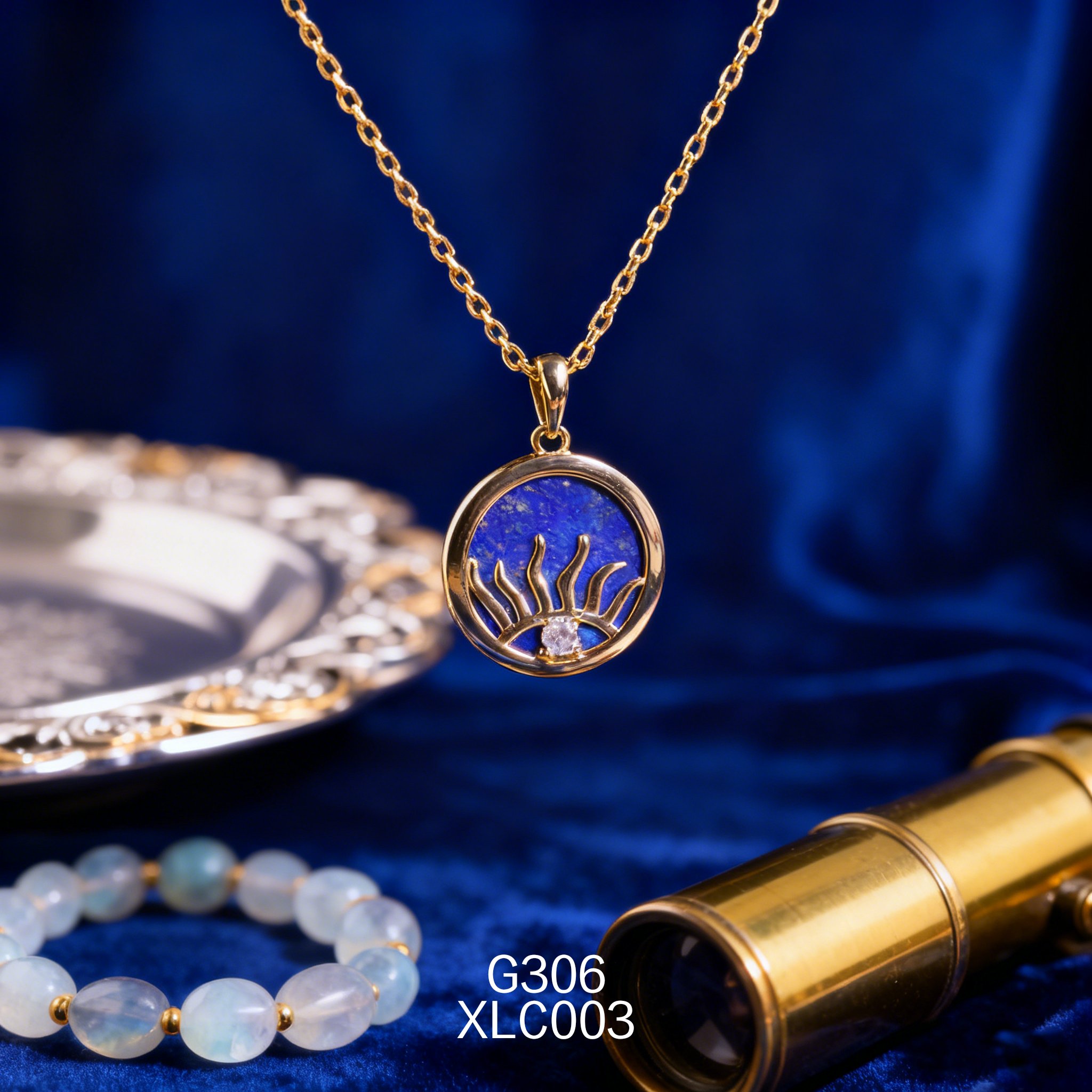 电镀黄金 15mm 恶魔之眼青金石项链