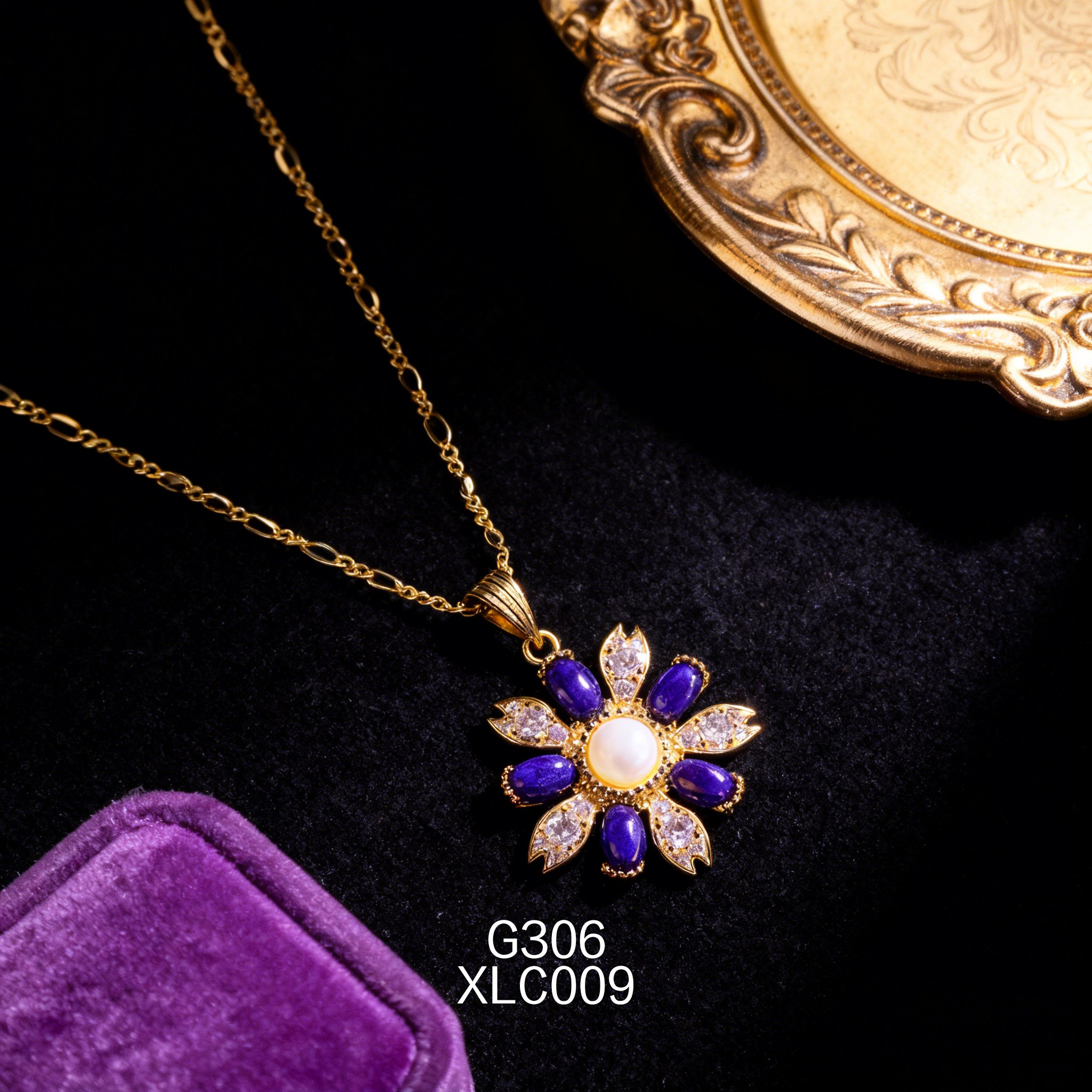 电镀黄金 4 x 6mm 青金 6mm 白贝项链