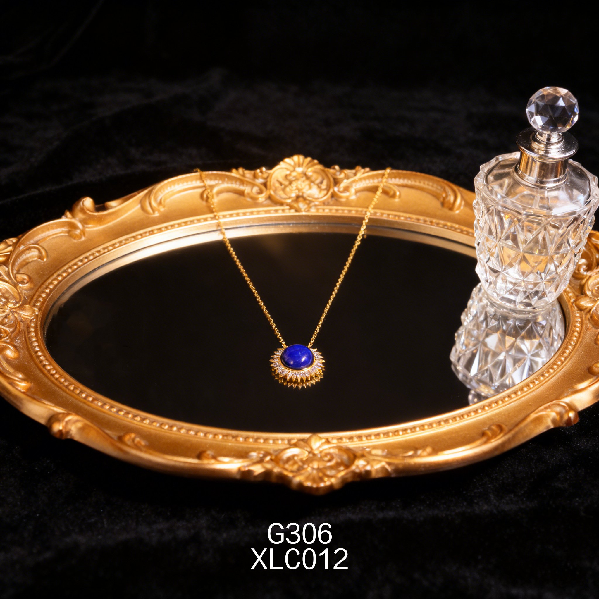 Collana placcata oro con Zirconia e Lapislazzuli 12.6x5mm