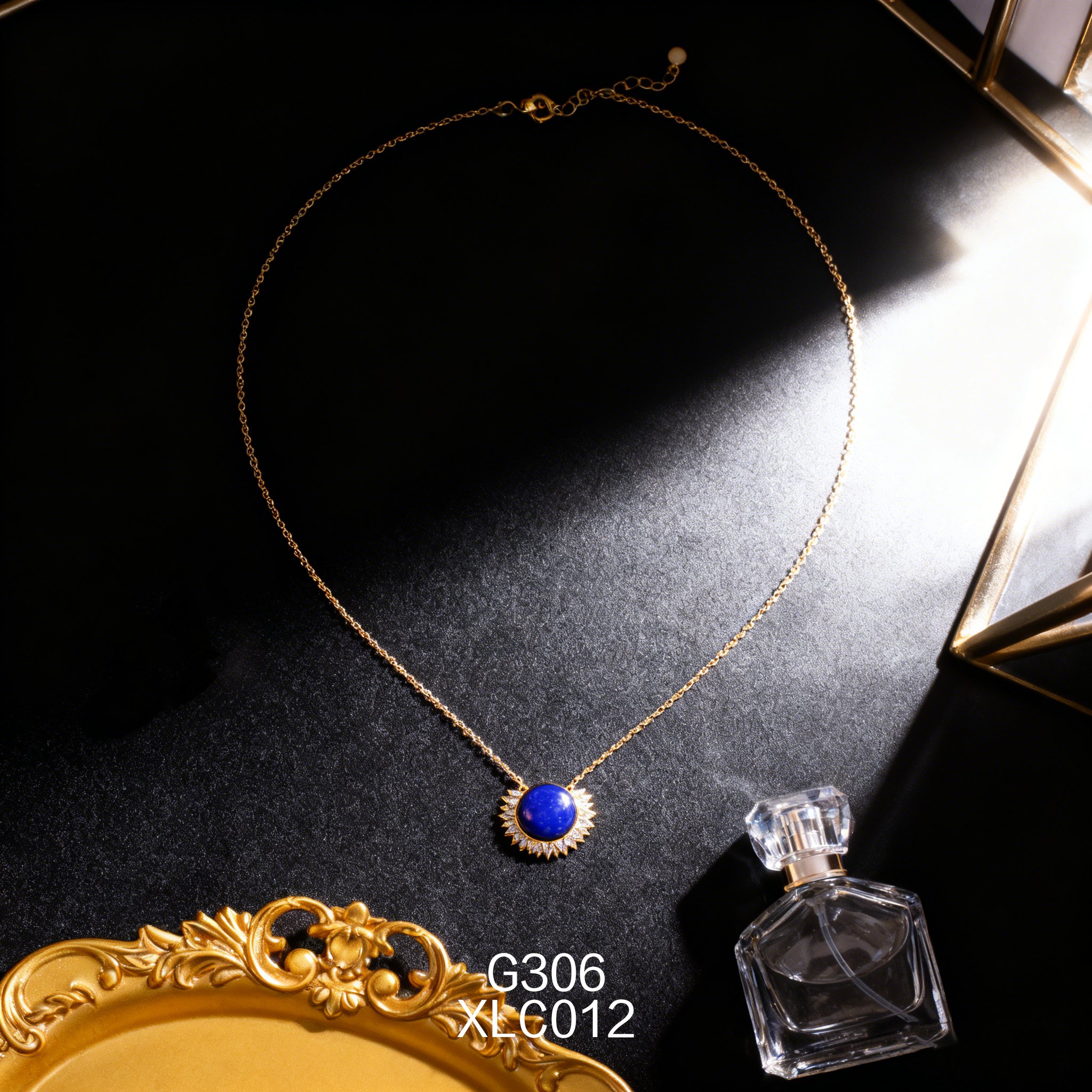 Collana placcata oro con Zirconia e Lapislazzuli 12.6x5mm