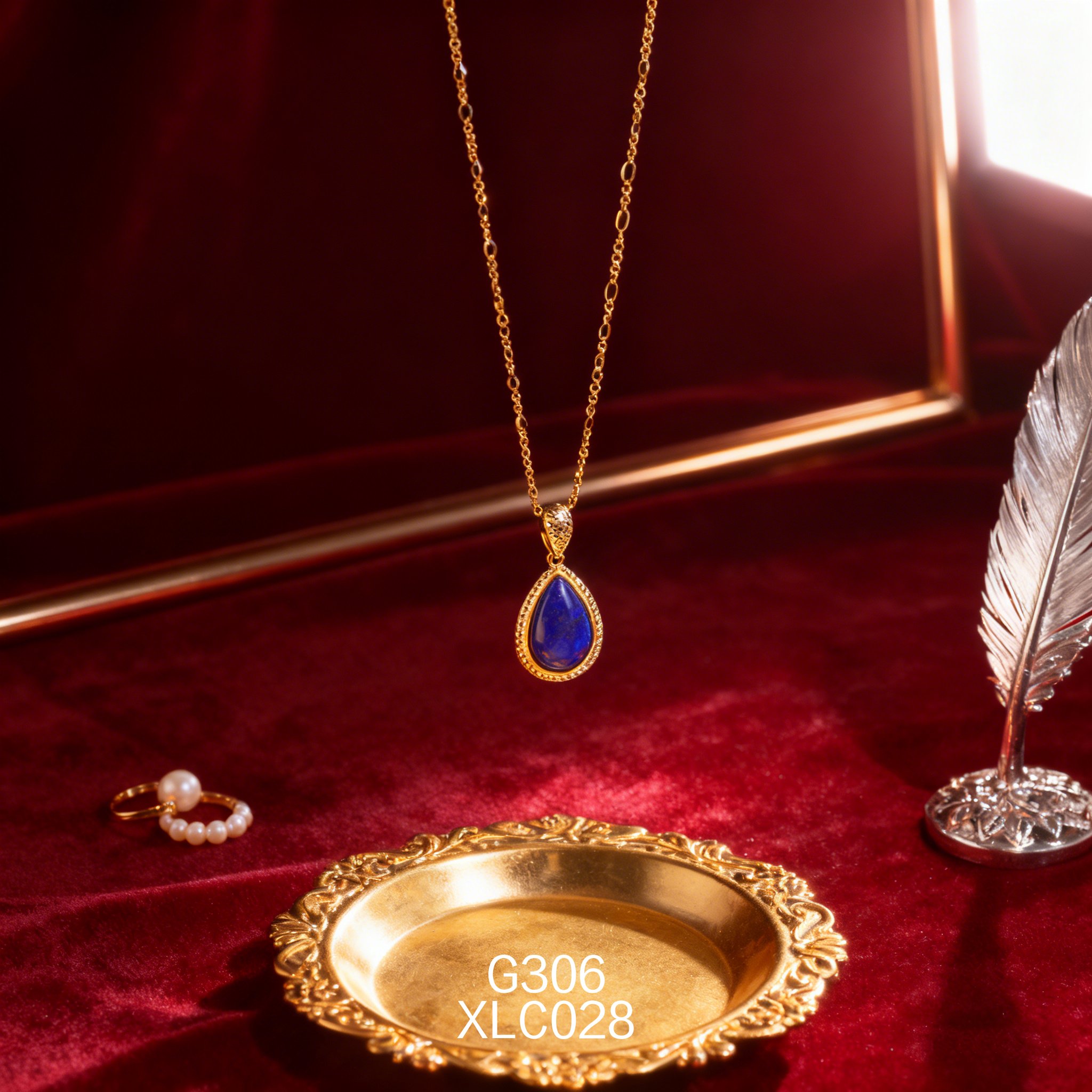 电镀黄金 11 x 15mm 水滴青金项链