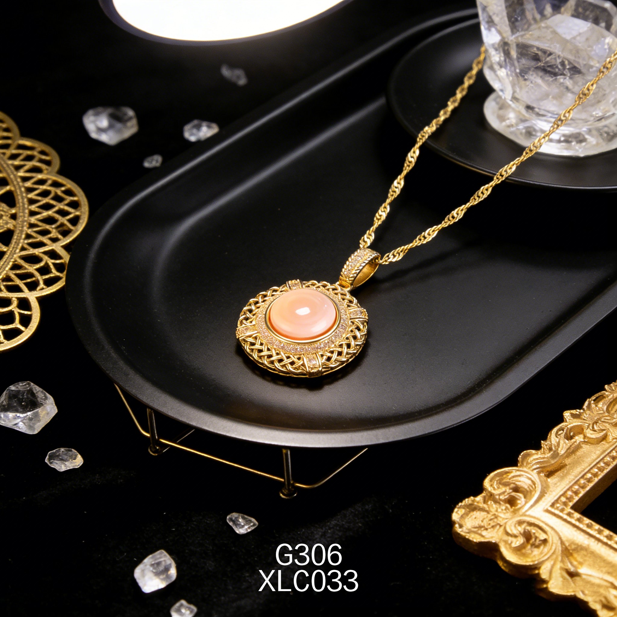 电镀黄金 10mm 圆形网纹女皇贝项链