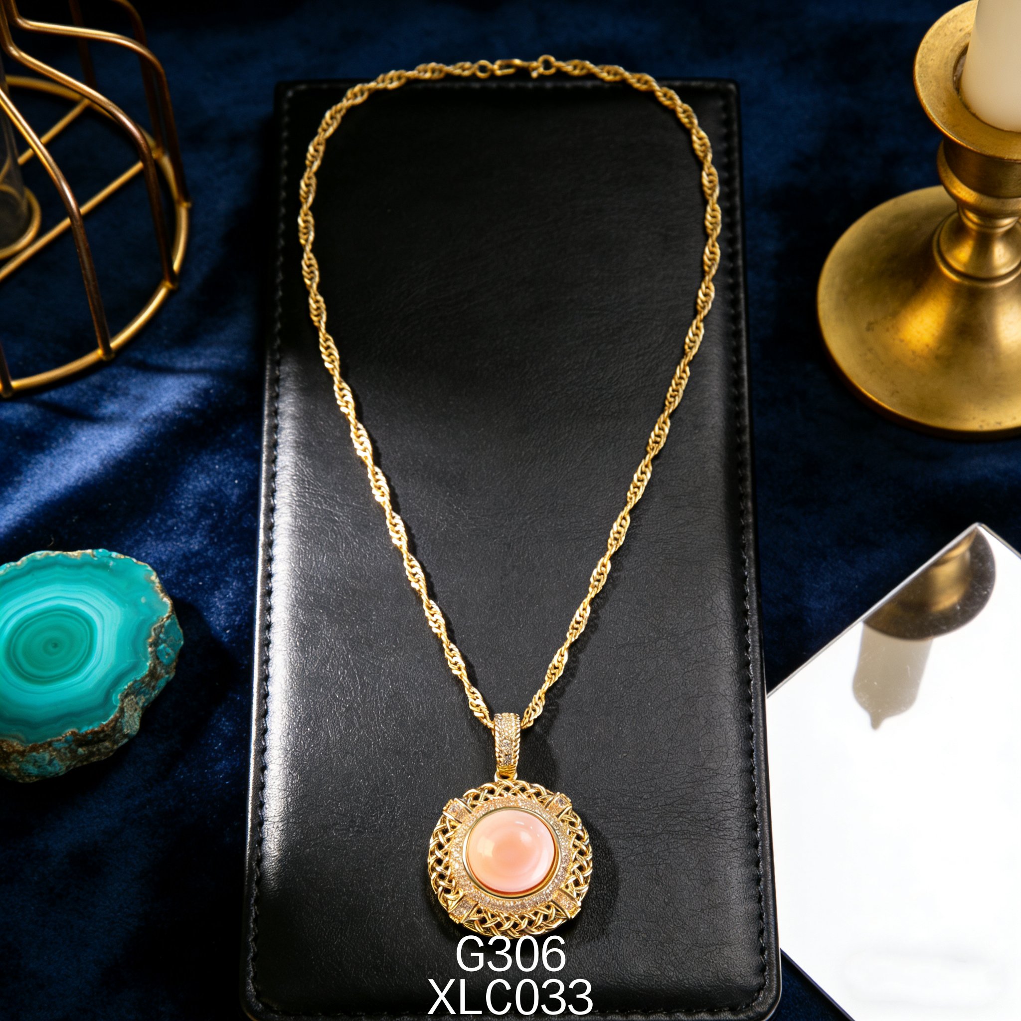 电镀黄金 10mm 圆形网纹女皇贝项链