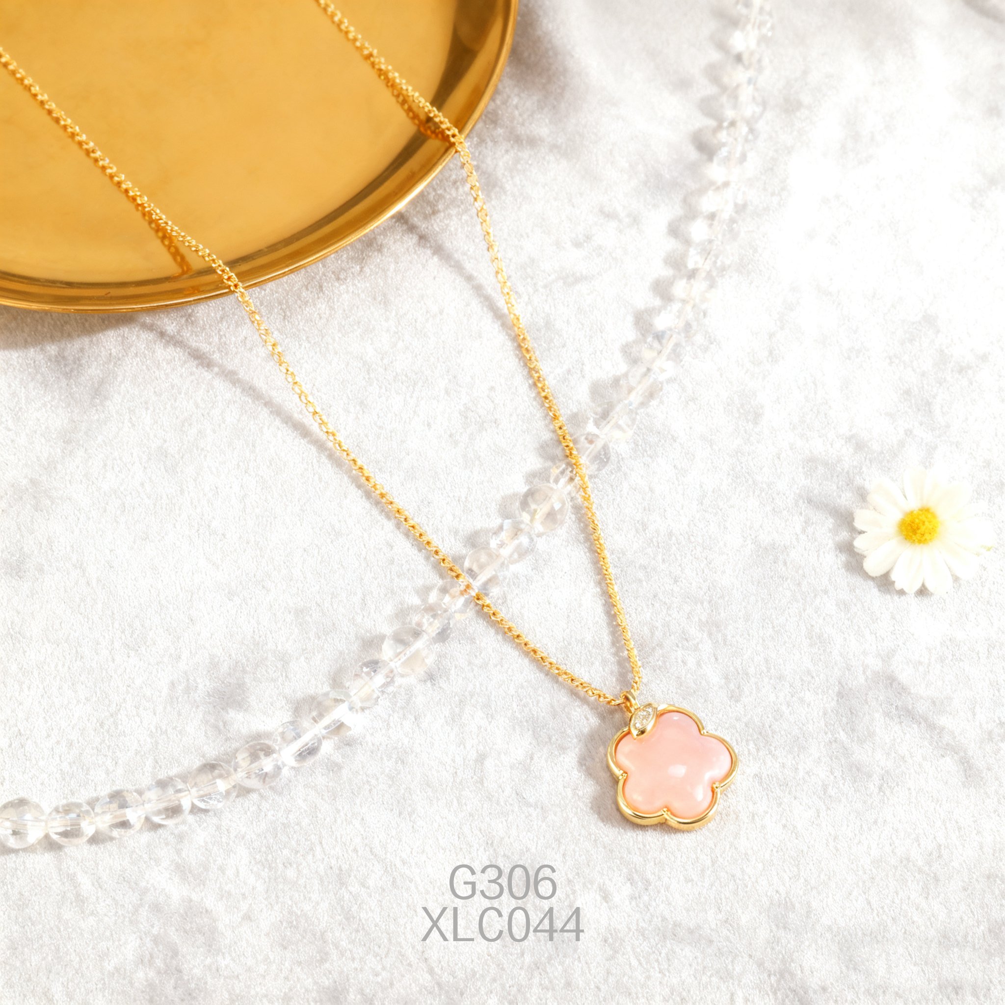 電鍍黃金 12.5mm 梅花鋯石女皇貝項鍊