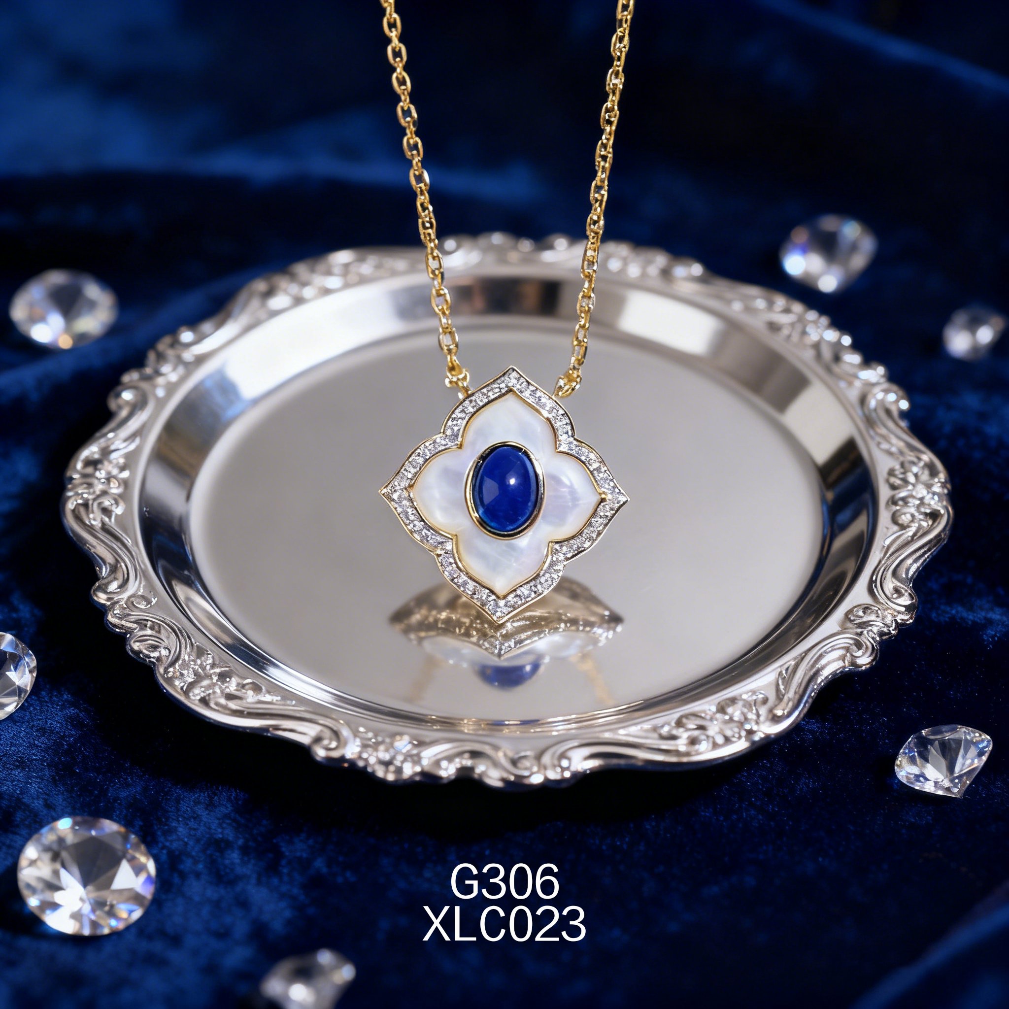 电镀黄金白贝幸运四叶草青金项链