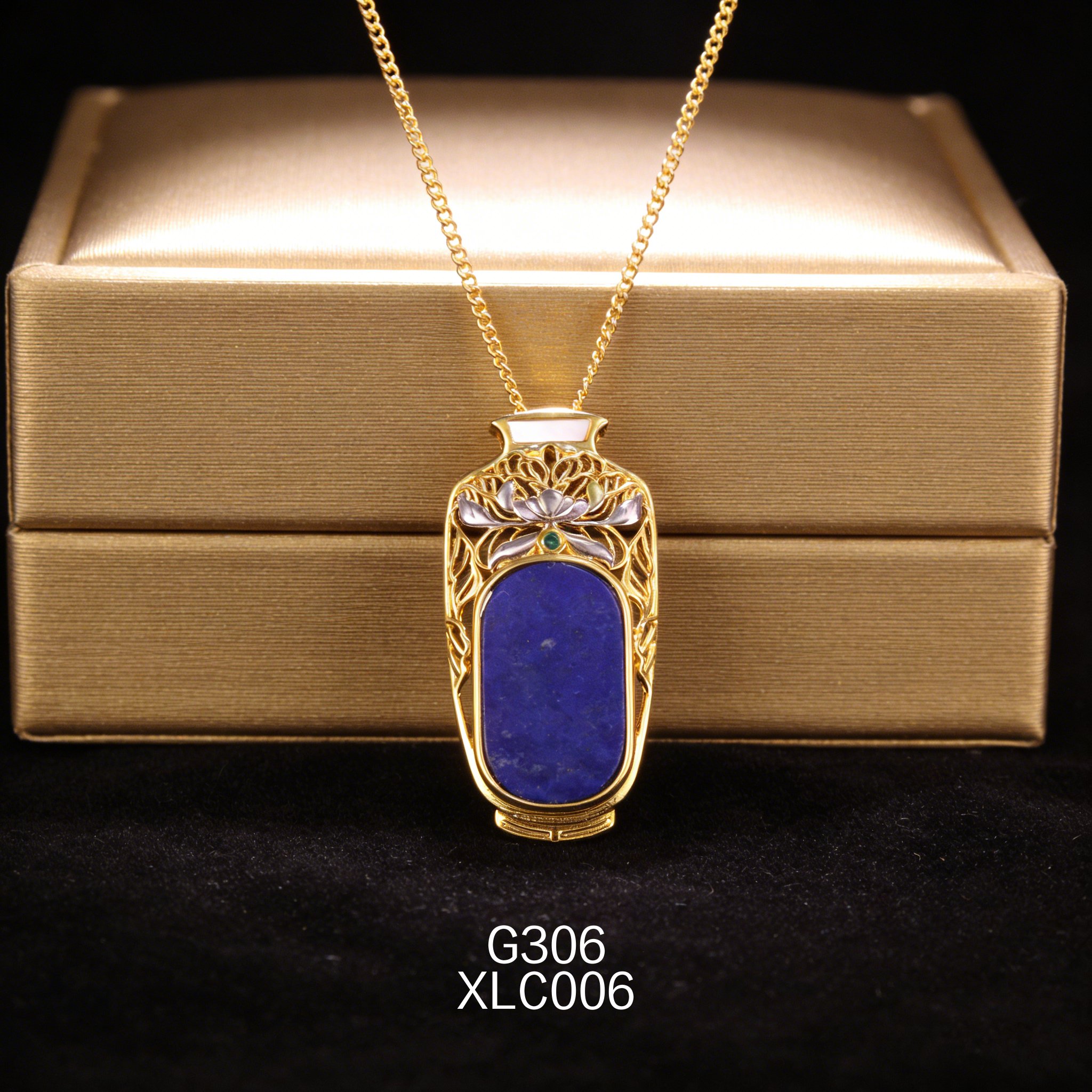 电镀黄金白贝青金花瓶锆石项链