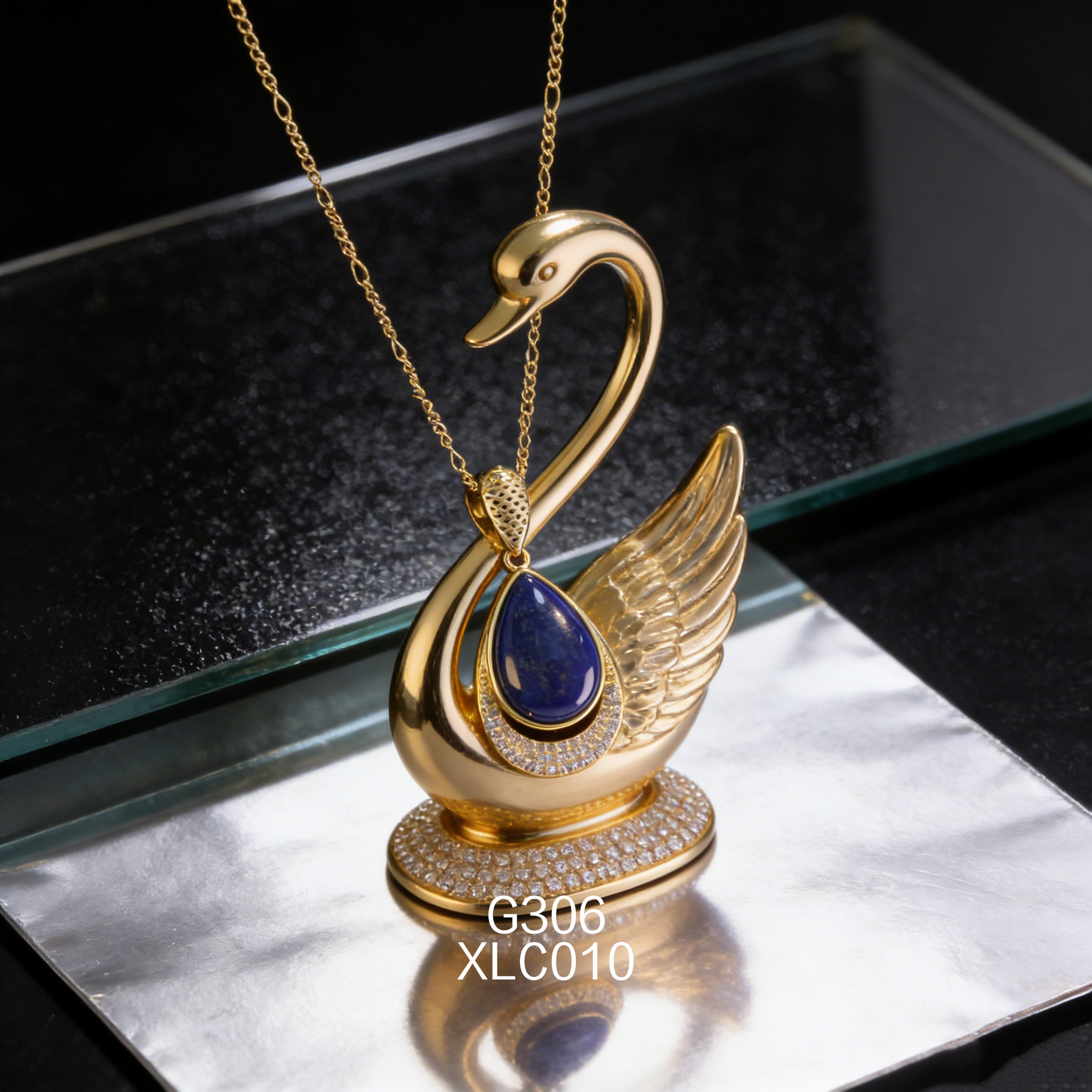 电镀黄金 11 x 16mm 梨形青金项链