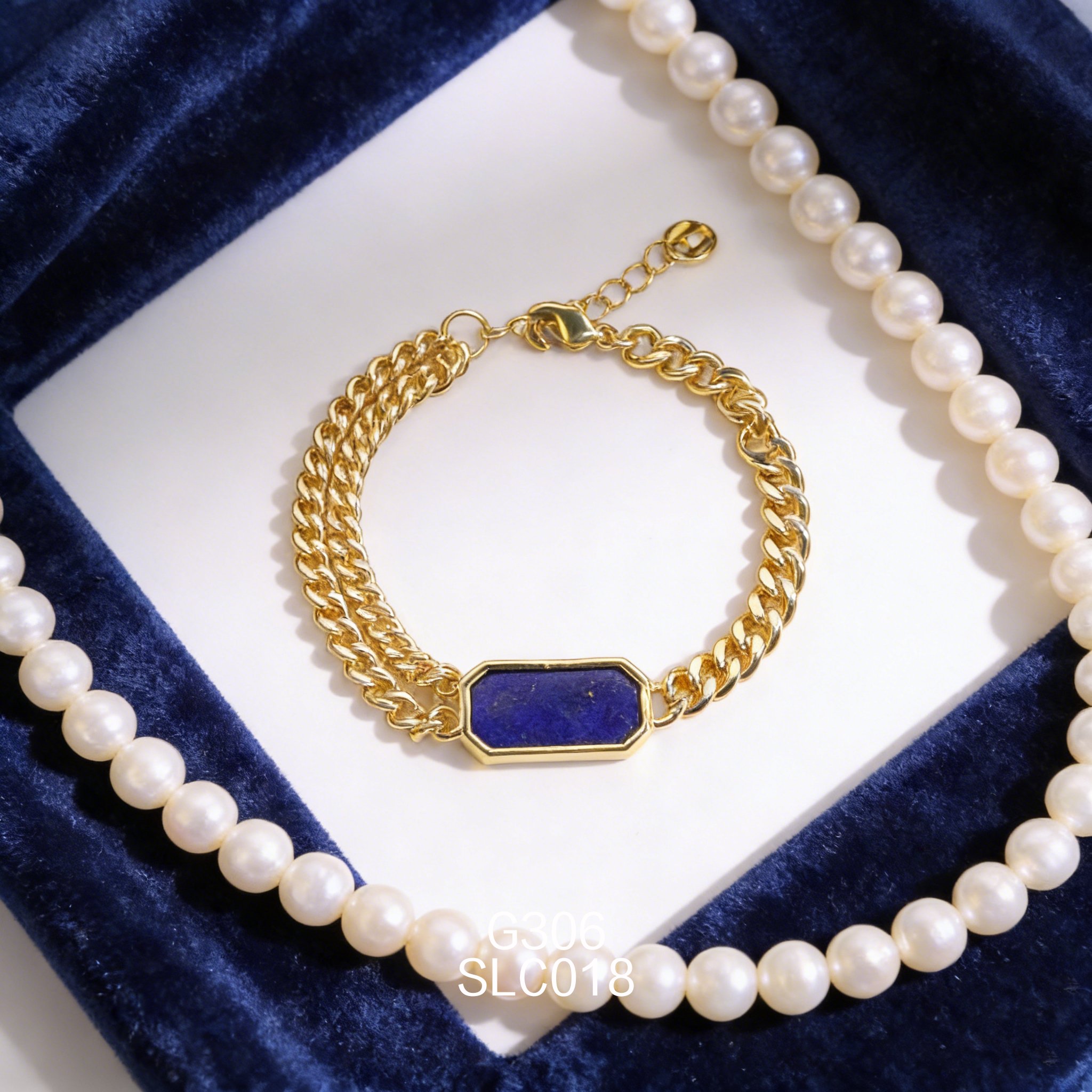 电镀黄金长方形青金石手链