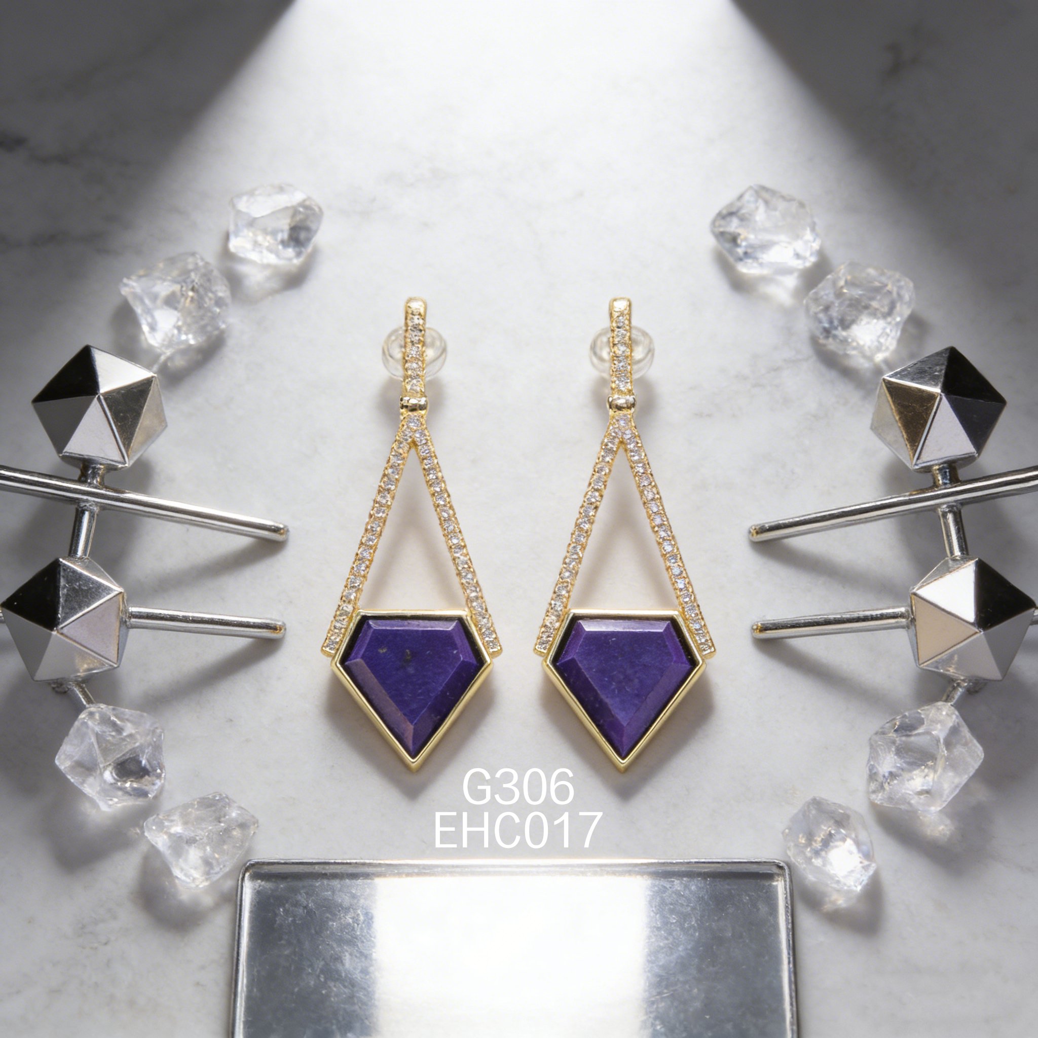 电镀黄金 13mm 钻三角青金耳环