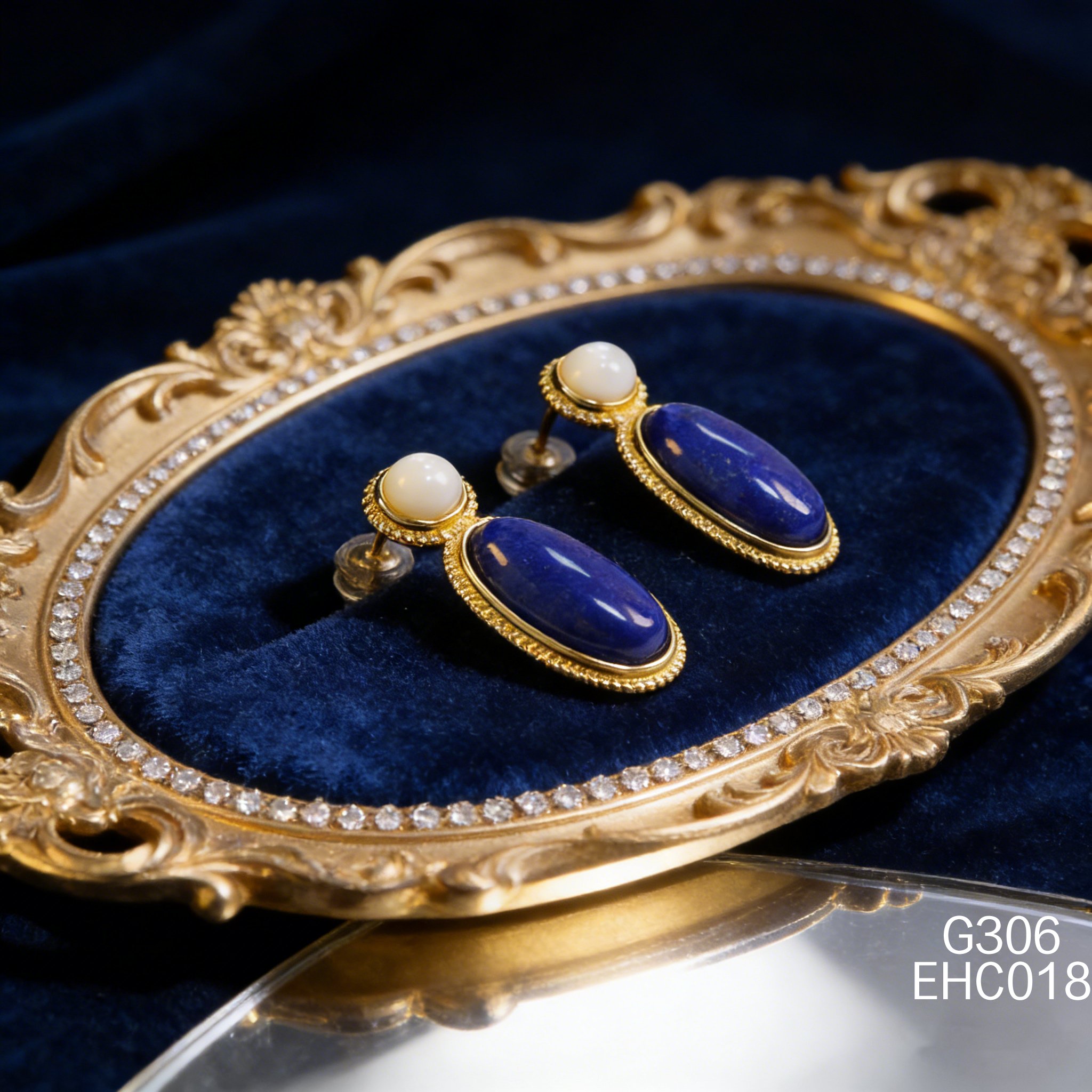 电镀黄金白贝青金石耳环