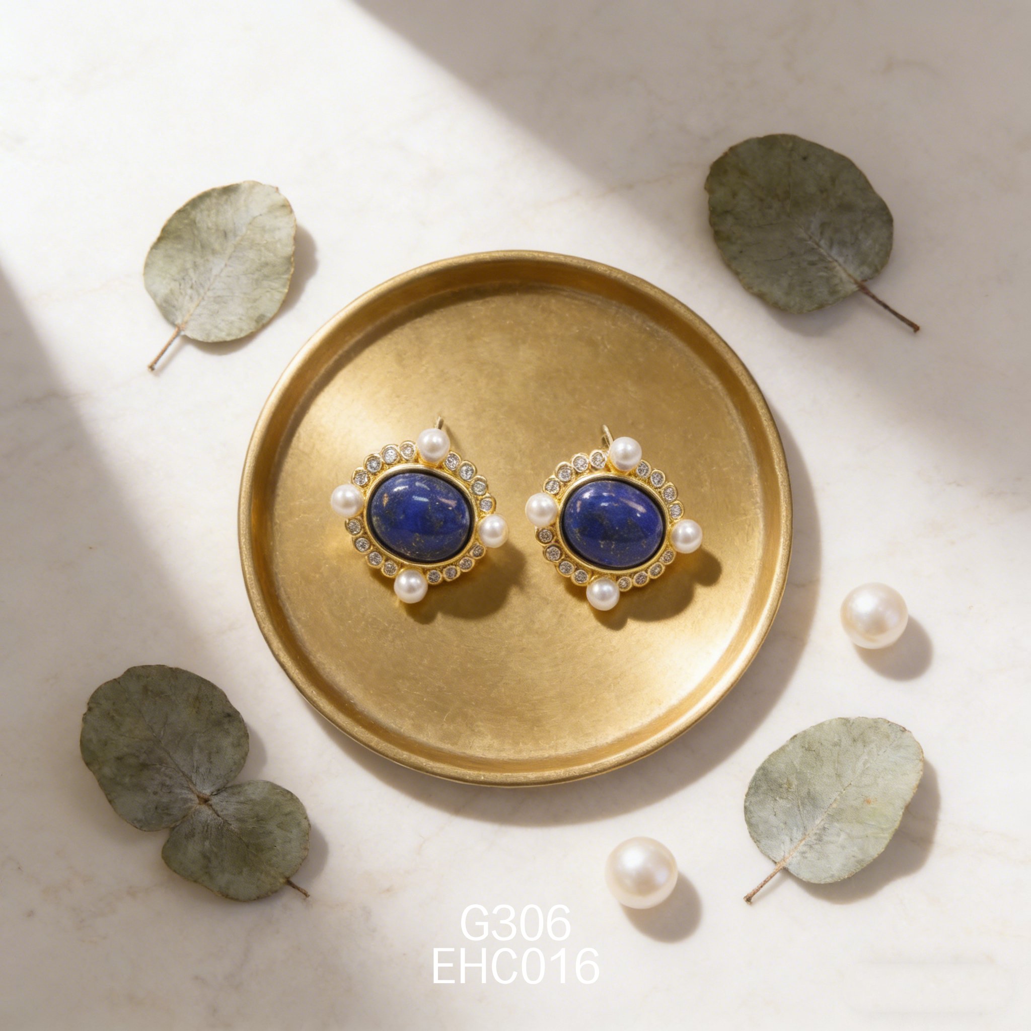 Gold-plated Lapis Lazuli Pearl Earrings