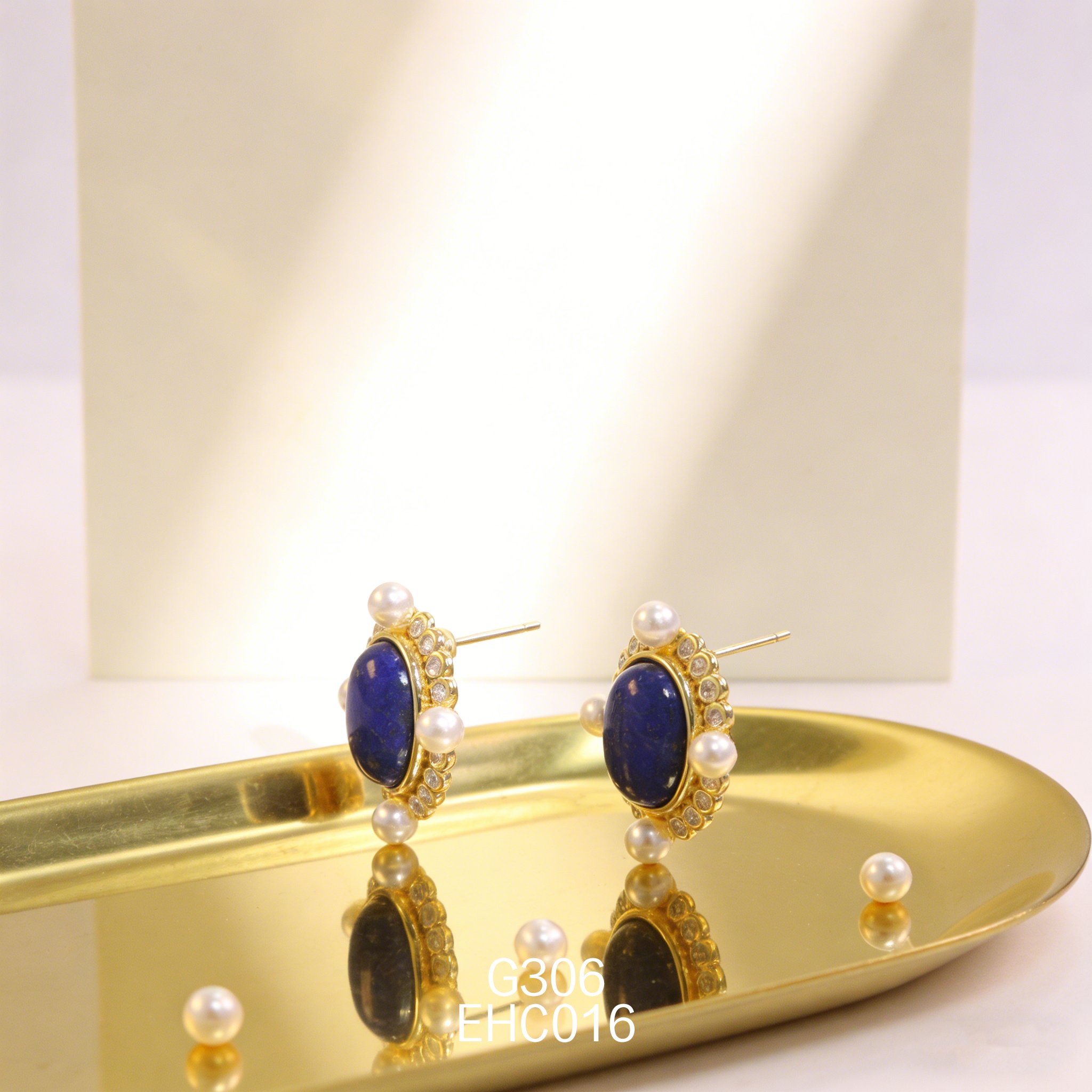 Gold-plated Lapis Lazuli Pearl Earrings