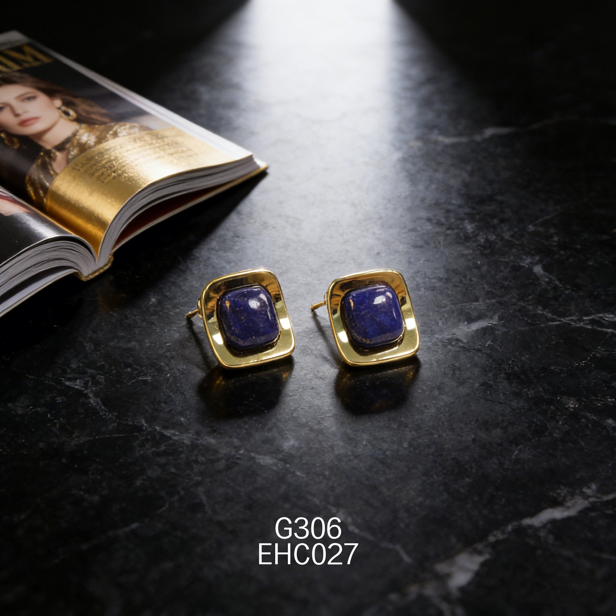 电镀黄金 10mm 纽扣青金耳环