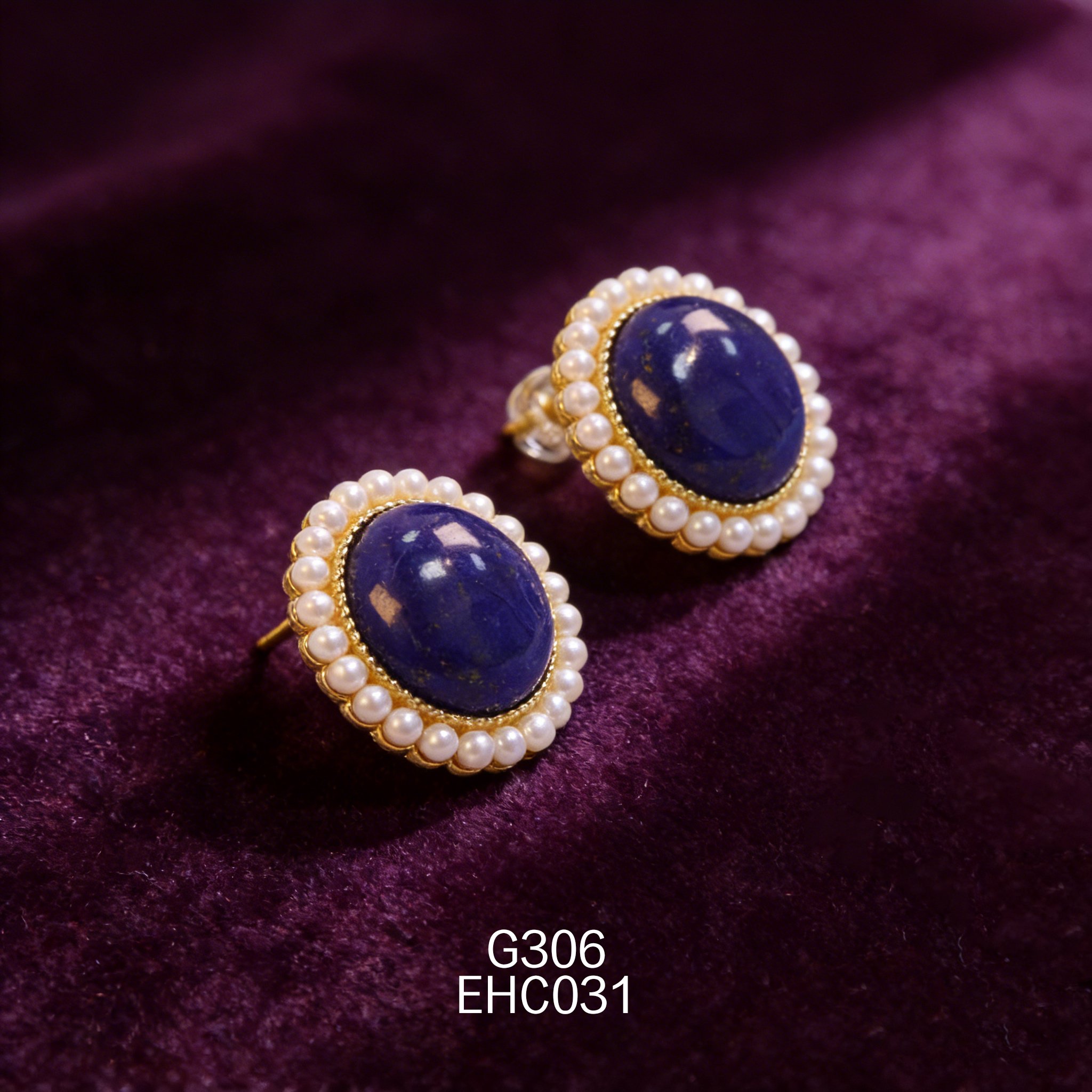 Gold-plated 12.6 x 5mm Lapis Lazuli Pearl Earrings